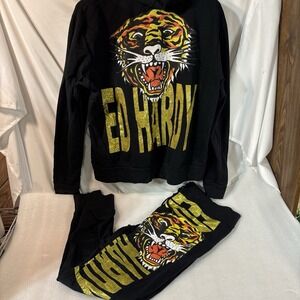 Vintage ED HARDY BY CHRISTIAN AUDIGIER ZIP‎ UP HOODIE  & Pants Whole Outfit Rare